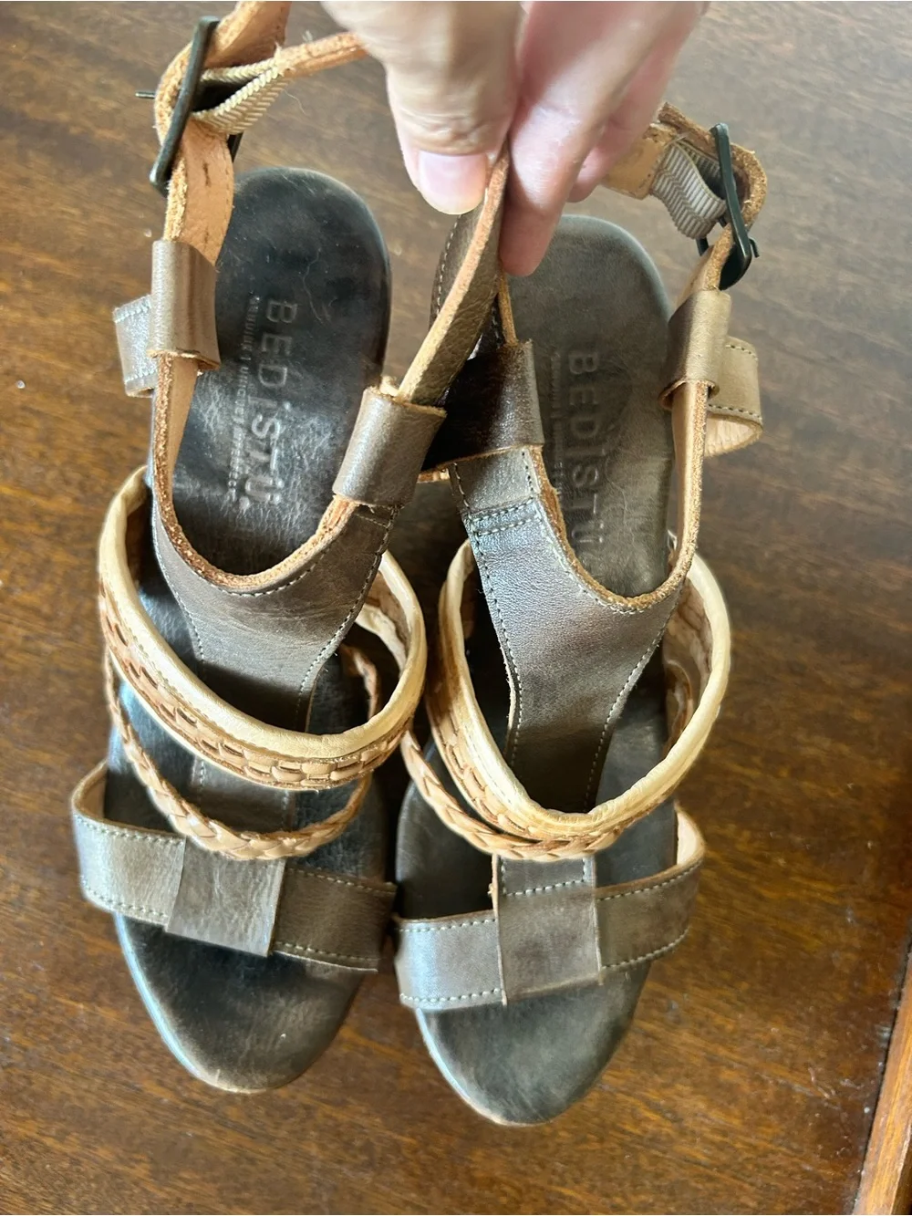 Bed | Stu Jaslyn  Braided Leather Wedge platform Sandals Brown  Tan 8.5